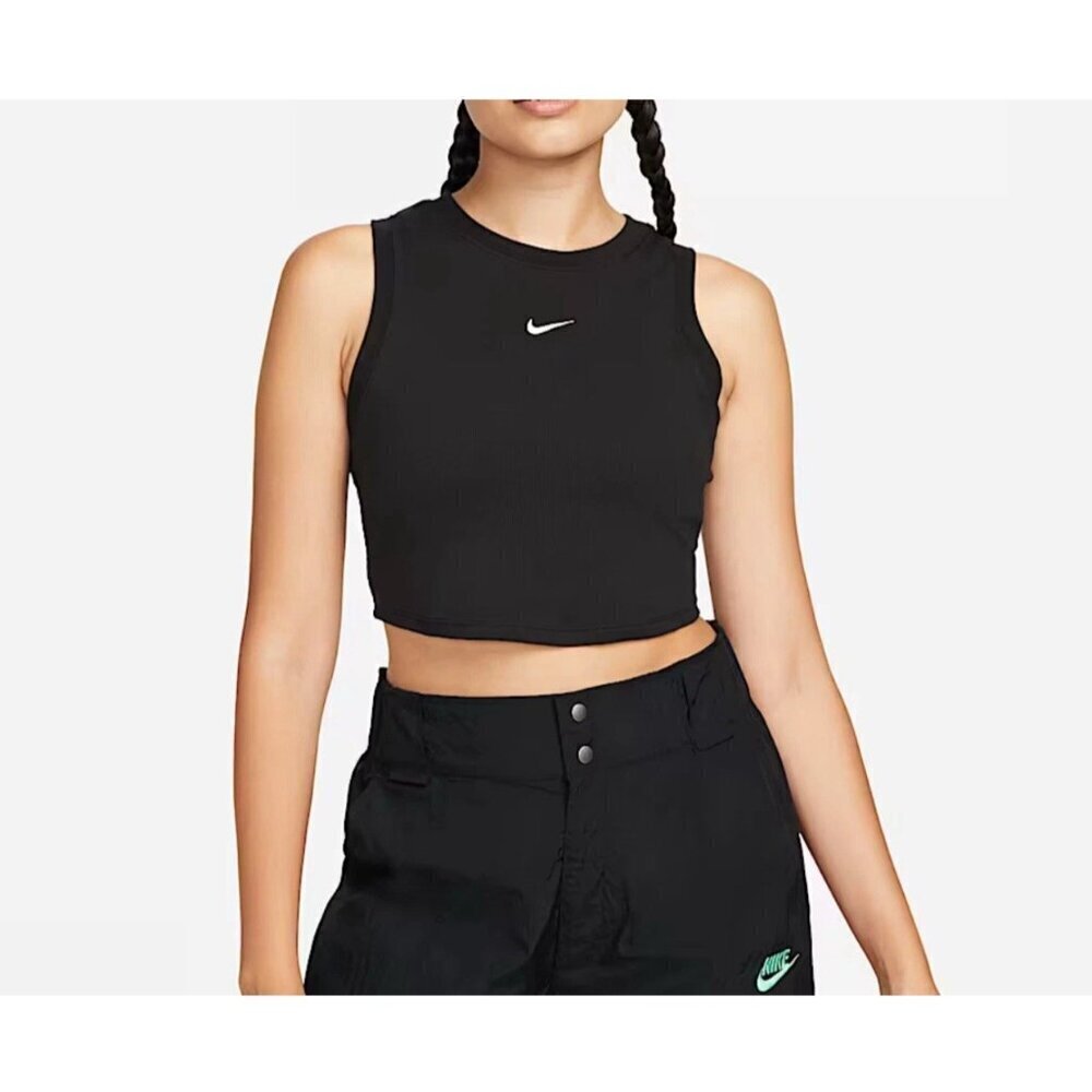 Nike Sportswear Chill Knit Black Ribbed Crop Tank Top Women's New